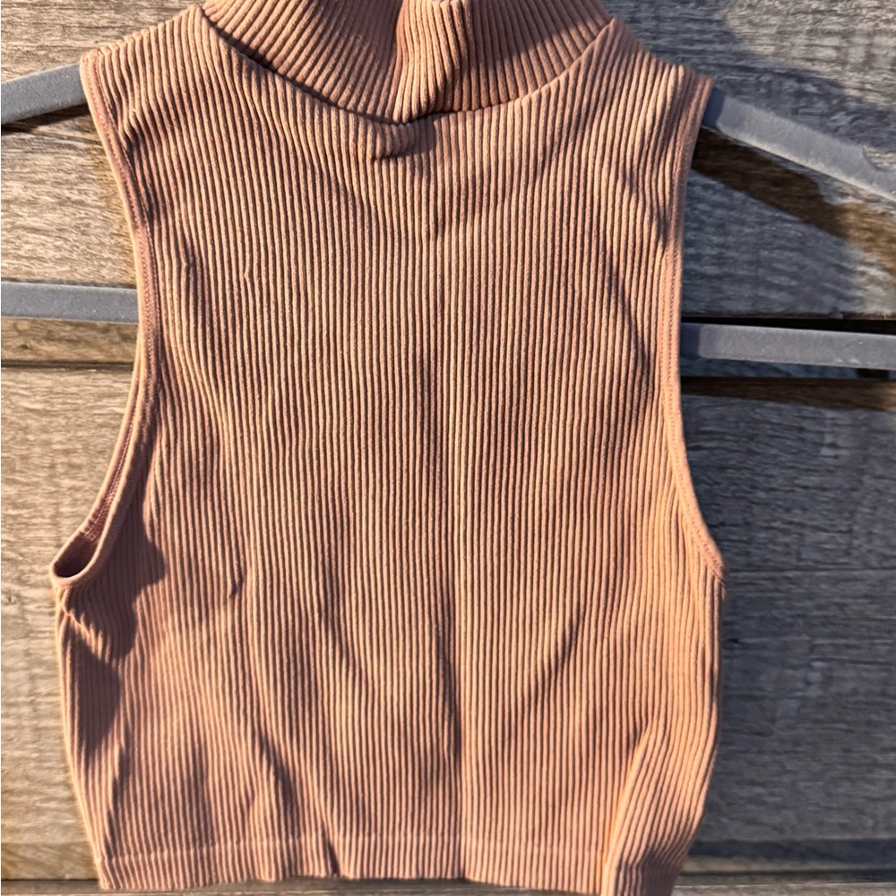 Zara Ribbed Sleeveless Crop Top in Tan